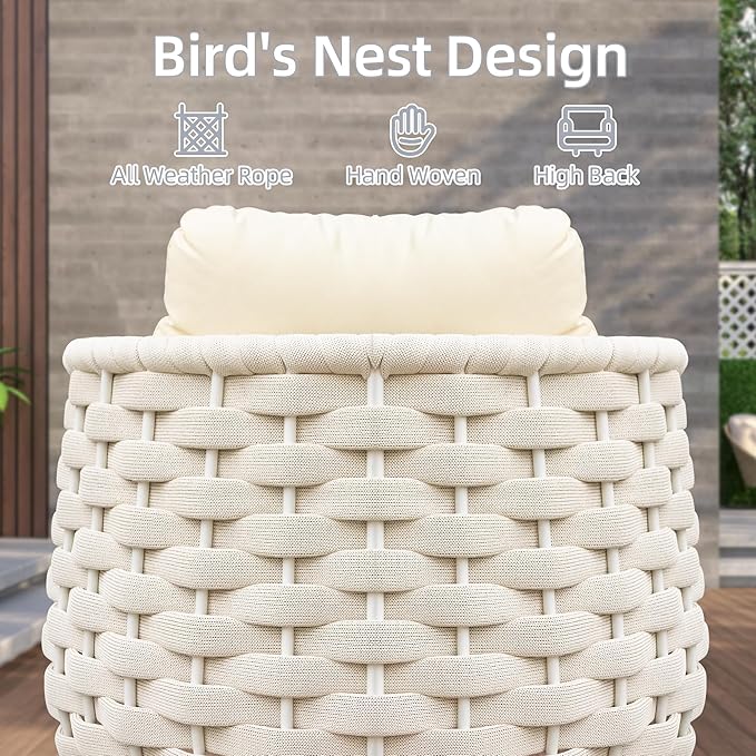 TWT 5-Piece Aluminum Patio Furniture Set, Olefin Rope Modern Outdoor Conversation Set Sectional Sofa with Water Repellent Thick Cushions and Coffee Table for Balcony, Garden, Beige