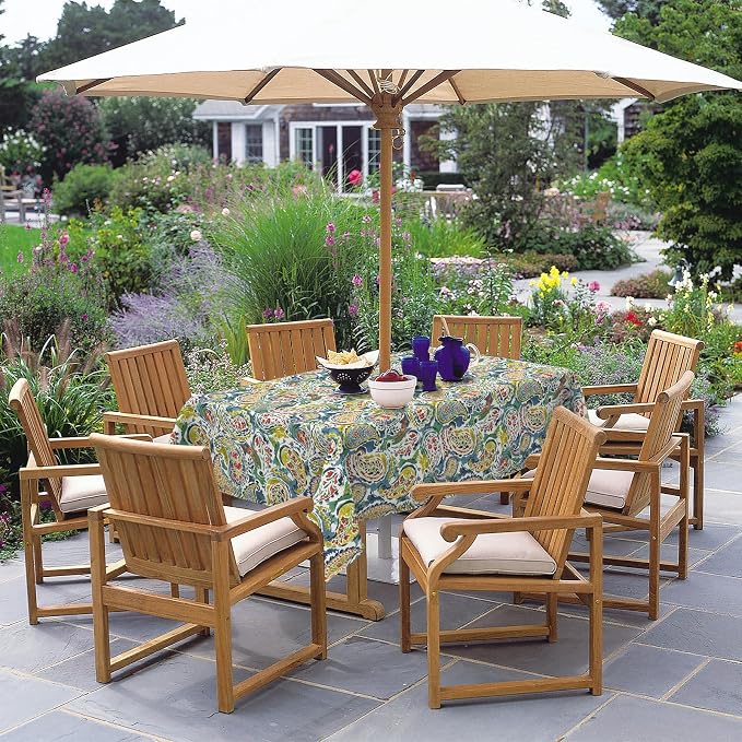 DYTXIII Outdoor Rectangle Tablecloth with Umbrella Hole and Zipper 84" x 60", Water Repellent Floral Picnic Cover, Fade & Wrinkle Resistant Tablecloth for Patio/Garden/Party Table, Paisley Paradise