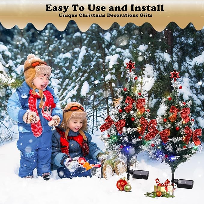 ULAROOM Solar Christmas Tree Light - Christmas Waterproof Small Pathway Lights, Outdoor Lights Christmas Decorations Cedar Xmas Tree with 20 LED Lights in 4 Colors for Garden/Yard/Patio, 2 Packs