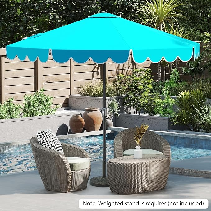 HAPPYGRILL 10 FT Patio Umbrella, Market Table Umbrella w/Crank, Push Button Tilt, Ruffled Edges, Vented Top & 8 Ribs, Outdoor Sun Shade for Poolside Backyard Beach