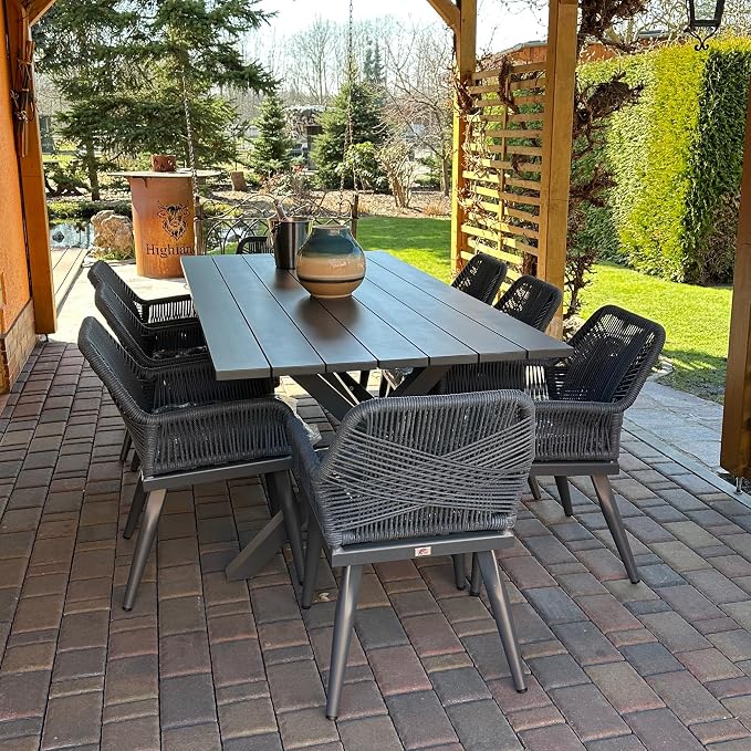PURPLE LEAF 9 Pieces Outdoor Patio Dining Set All-Weather Aluminum Frame PE Rattan Outdoor Patio Furniture Set Rectangular Table and Chairs Set for 8 People Lawn Garden Backyard Deck, Grey