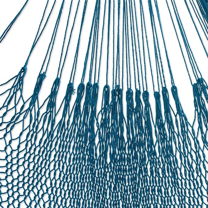 NOVICA Handmade Cotton Rope Hammock Teal Double from Mexico Solid Maya 'Veranda in Teal'Double