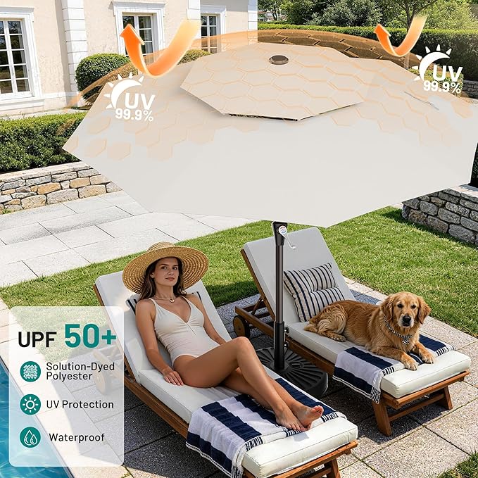 AreShark 10ft 2 Tiers Patio Umbrella - Outdoor Umbrella Waterproof UV Protection, Market Table Umbrella w/Push Button Tilt&Crank for Pool, Porch, Garden(Ivory)