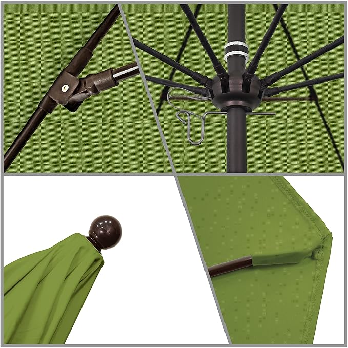 California Umbrella 9' Rd. Venture Series Contract Grade Patio Umbrella, Push Open Pin Stop, Bronze Finish, Sunbrella Spectrum Cilantro