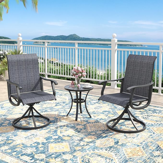 Outdoor Dining Set for 2, 18.5" Metal Round Patio Side Table and Sling Patio Swivel Chairs, 3 Pieces Patio Table and Chairs Set for Garden Backyard, Charcoal and Black