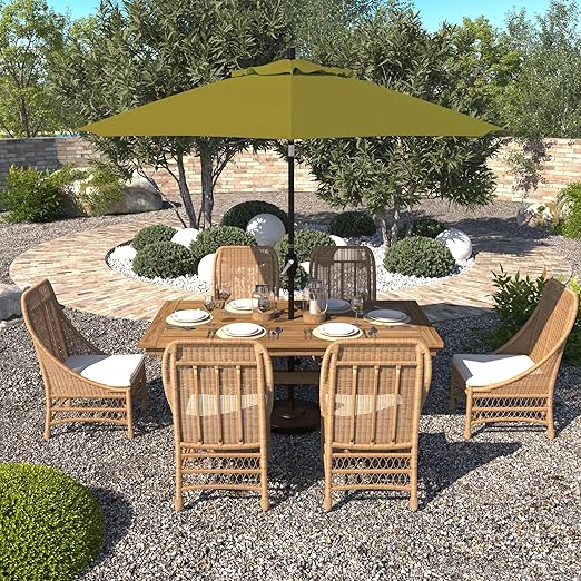 California Umbrella 9' Round Aluminum Patio Umbrella, Crank Lift, Push Button Tilt, Bronze Pole, 4-year Non-fading fabric, Ginko