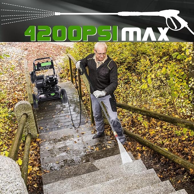 Professional 4200PSI 4GPM 7.0HP Gas Pressure Washer, 9" Wheels Commercial Gas Power Washer with 2 * 0.7L Foam Bottle 5 Nozzles 25FT Hose for Cleaning for Home Car Yard (EPA/CARB/ETL Compliant), Green
