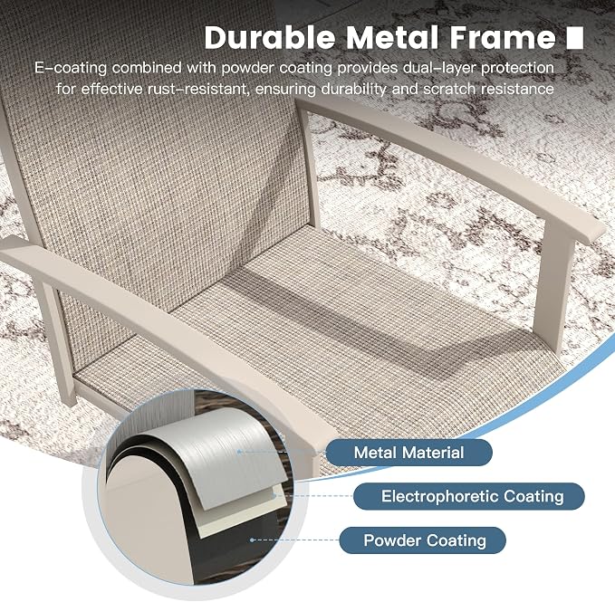 DIFY 9 Pieces Outdoor Dining Set, Metal Patio Table and Chairs Set for 8 with Umbrella Hole, 59.8" Round Outdoor Table and Textilene Swivel Patio Chairs for Garden, Backyard, Poolside, Sandshell