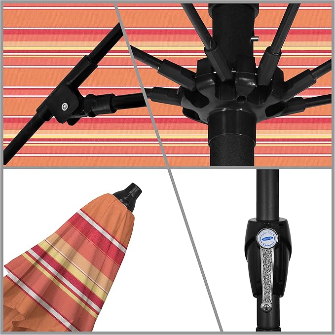 California Umbrella 12-Year Protection 9-Ft Outdoor Patio Umbrella, Sunbrella Fade-Resistant Acrylic Fabric, Auto Tilt and Crank, Heavy-Duty Aluminum Frame/Reinforced Ribs, Bronze Pole, Dolve Mango
