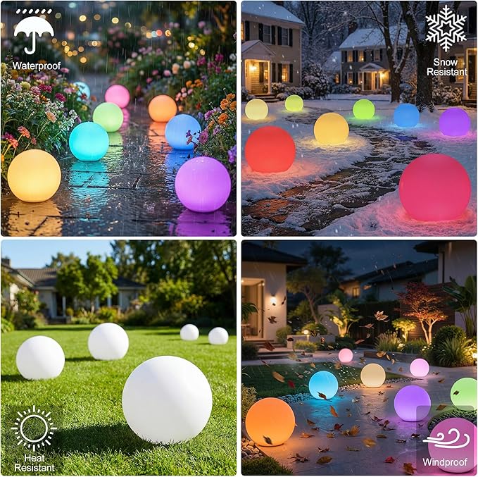 8 Inch Solar Globe Lights Outdoor Waterproof, LED Solar Ball Light Outdoor 16 RGB Colors 4 Modes with Remote Control, Solar Shpere Lamp Orb Light for Patio,Garden,Yard,Beach,Pathway