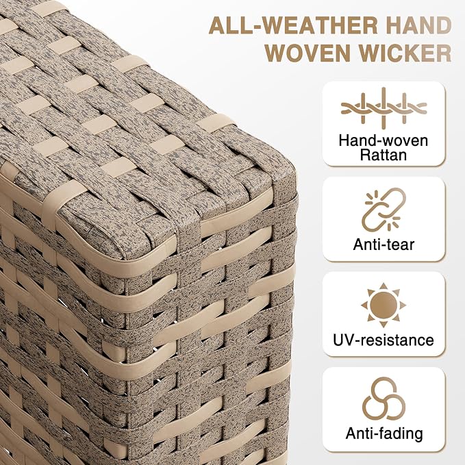 Aoxun Patio Furniture Sets, 9-Piece Outdoor Patio Furniture with 44'' Propane Gas Firepit Table and 11FT X 11FT Cantilever Umbrella, Wicker Outdoor Conversation Set for Backyard