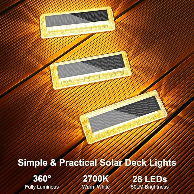 Lacasa Solar Deck Lights, Solar Lights Outdoor Waterproof IP68, 4 Pack Solar Powered Pathway Yard Driveway Step Landscape Light, LED Lighting 50LM for Garden Path Walkway Stair Patio, Warm White 2700K