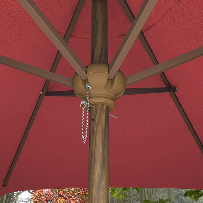 Sunline 7.5 ft Faux- Wood Patio Umbrella, Push Open Pin Stop Outdoor Market Umbrella with UV Protection & Wind Vent, Metal Frame for Deck, Pool & Table, Brick