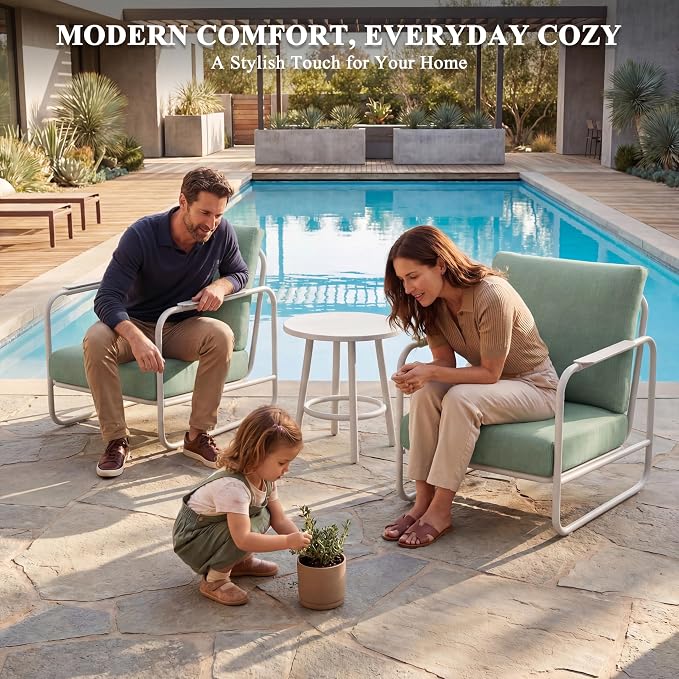 3-Piece Aluminum Outdoor Conversation Set, Modern Deep Seating Chairs with Thick Cushions & Coffee Table, Weather-Resistant for Garden, Porch, Deck, Balcony