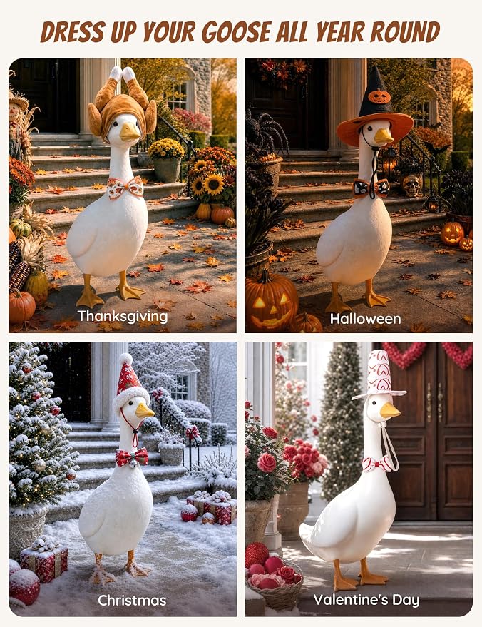 8 Set Holiday Porch Goose Outfits for 17/19/23" Plastic Lawn Goose - 4th of July, Summer, Thanksgiving, Valentines, St. Patricks, Easter Clothes - Patio Yard Garden Decor with Hat and Bow Tie
