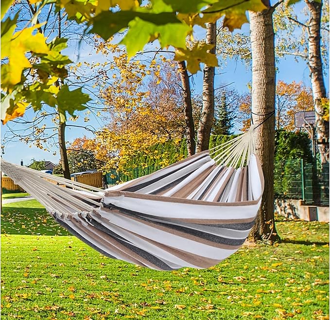Comfortable Camping Hammock for 2 Preson Portable Hammock with Hanging Ropes & Carry Bag, Large79''x60''Cotton Hammock Up to 550lbs&Heavy Duty Carabiners for Camping Outdoor/Indoor Patio Backyard