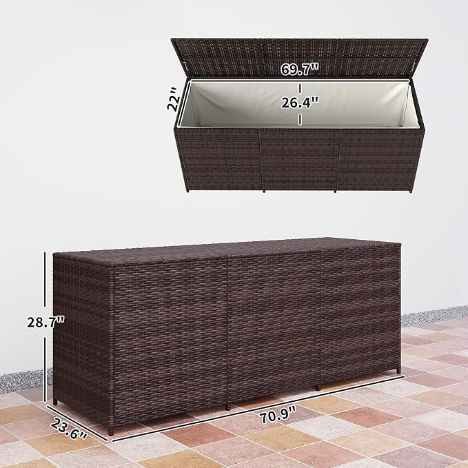175-Gallon Rattan Deck Storage Box for Outdoor Tools