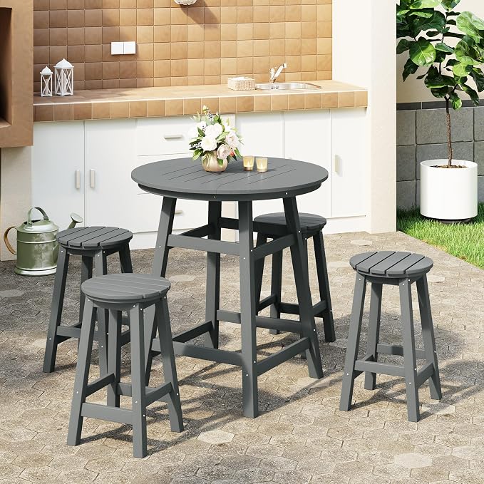 WestinTrends Malibu 5-Piece HDPE Outdoor Patio Dining Bar Bistro Table Set with Counter High Round Bar Stools