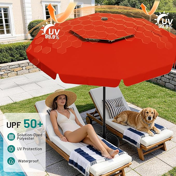 AreShark 12ft 2-Tier Patio Umbrella with Valance - Outdoor Umbrella Waterproof UV Protection, Market Table Umbrella w/ 8 Sturdy Ribs&Crank for Pool, Backyard, Garden(Orange)