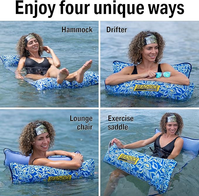 Seachoice Inflatable 4-in-1 Water Hammock, Lounge Chair, with Drink Holder