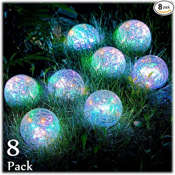 Honoson Decorative Solar Globe Lights Outdoor Waterproof LED Cracked Glass Ball Lights for Pathway, Walkway, Garden, Yard, Lawn Decoration(8 Pcs,3.9 Inch)
