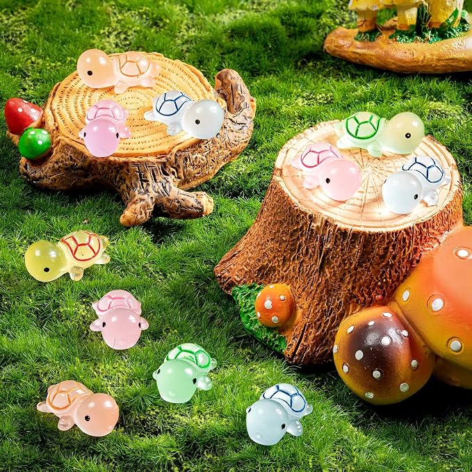 488PCS Luminous Mini Resin Turtle 8 Color Tiny Turtle Figurines Bulk | Miniature Turtles Animals Glow in The Dark, Tiny Turtle Figurines to Hide, Micro Ocean Garden Landscape, Aquarium, Dollhouse