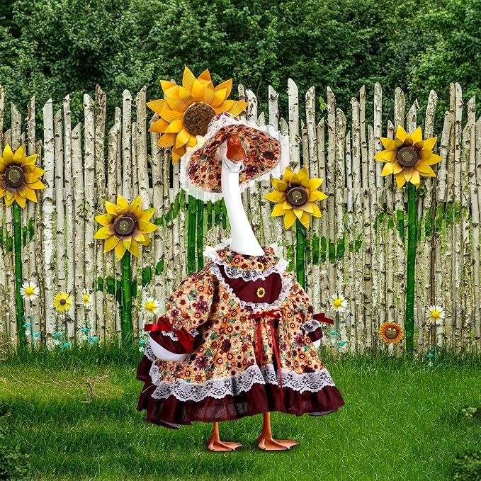 Soulchen 1 Set Fall Porch Goose Outfit 23" Thanksgiving Sunflower Cement Goose Clothes Dress and Hat Costume Set for Autumn Yard Lawn Outdoor Garden Patio Decor