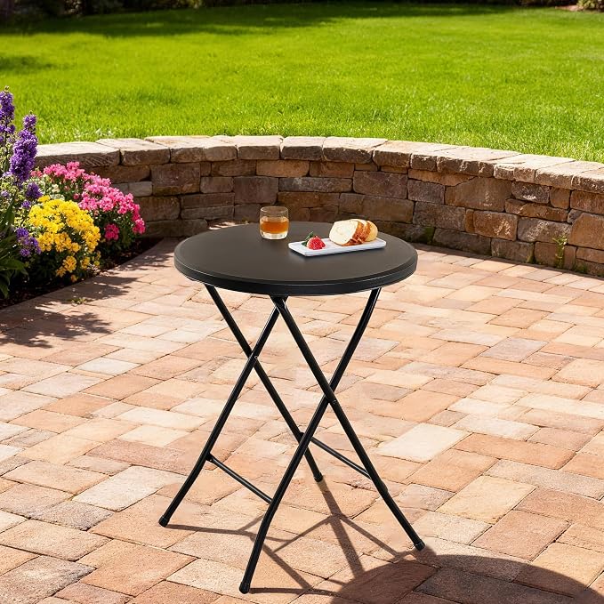 Sturdy 24" Round Foldable Bistro Table, All-Weather Multi-Use Outdoor Table, Compact Folding Dining Table for Home & Outdoor Gatherings