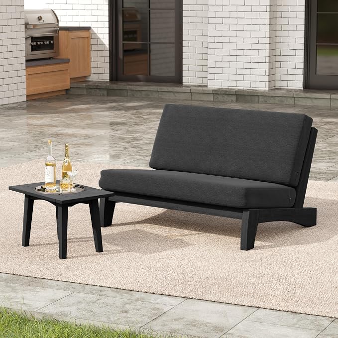 2 Pieces Patio Furniture Sets, All-Weather Outdoor Wood Bistro Set Patio Conversation Side Table Chiars and Patio Loveseat for Balcony, Backyard