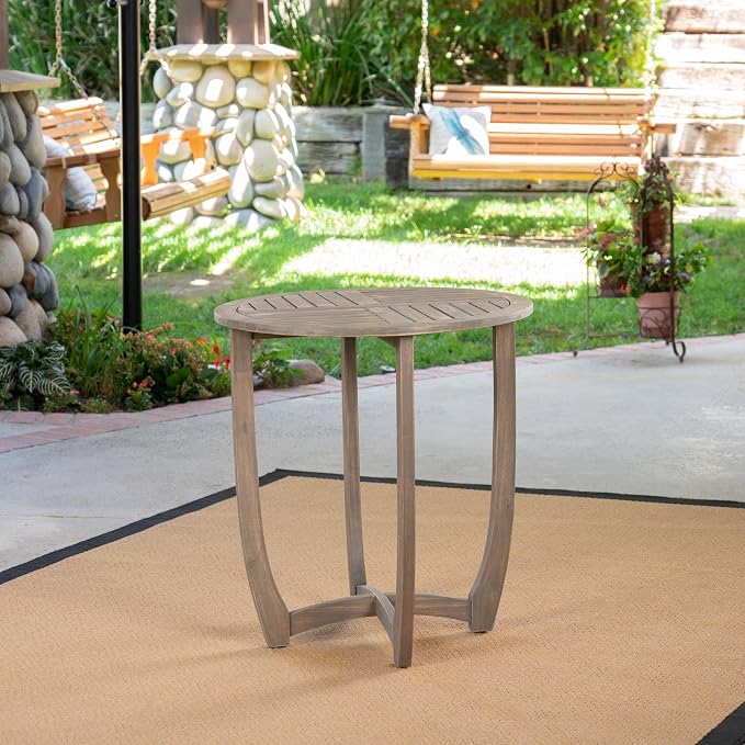 Patio Dining Table, Round Acacia Wood, Grey