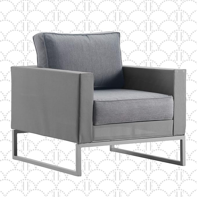 Elle Decor Tropez Outdoor Patio Arm Chair, Modern Mesh Lounge Chair with Cushions and Metal Frame for Patio, Porch, Balcony or Indoor Outdoor Living Space, Gray