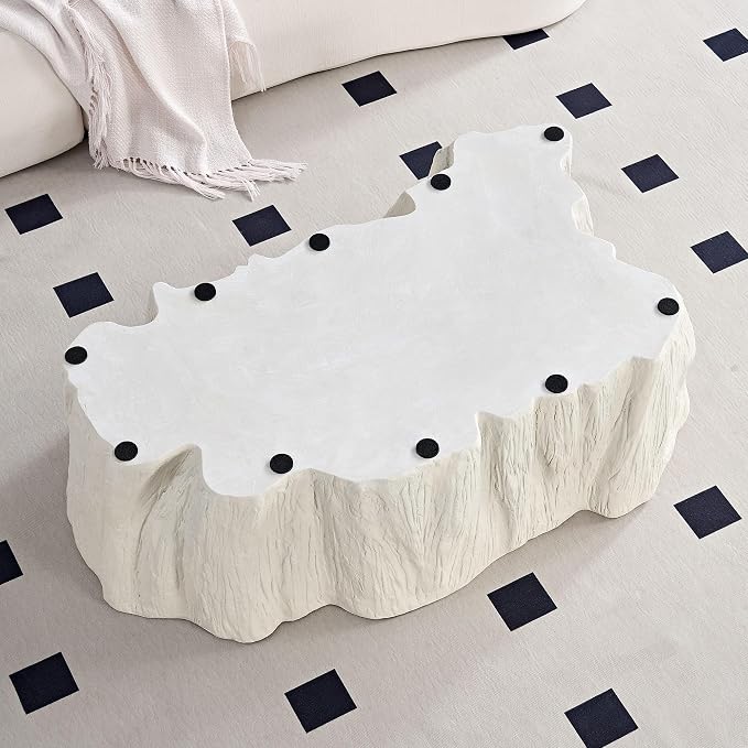 48.62'' Irregular Coffee Table Faux Stone Coffee Table for Living Room Modern Concrete Coffee Tables with Cement Live Edge Indoor Outdoor Center Tables No Assembly, Beige