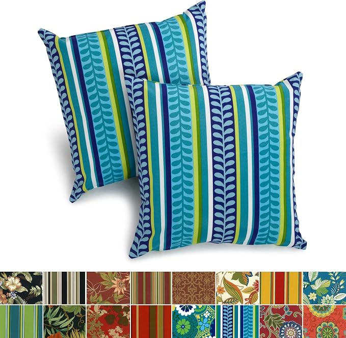 Blazing Needles All-Weather UV-Resistant Outdoor Zippered Pillows Set, Set of 2, 18", Montserrat Sangria