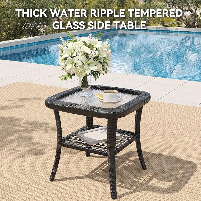 LazySunsets 9 Piece Outdoor Patio Furniture Set with 44'' Fire Pit Table, Outdoor Patio Furniture Set with High Back Swivel Rocker Chairs, Outdoor Conversation Set with Thick Cushions & Ottoman, Beige