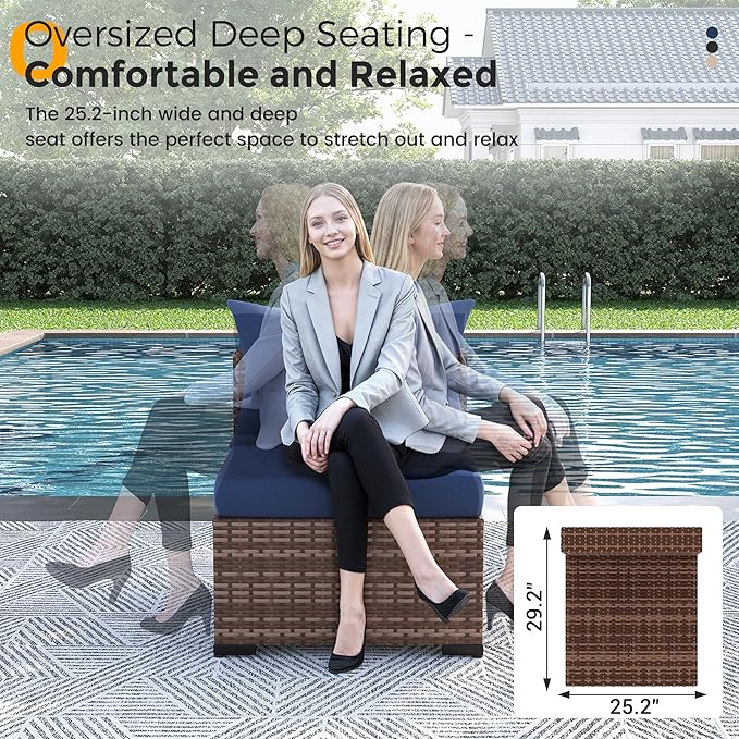 UDPATIO Patio Furniture Set Modular Outdoor Sectional 7 Piece Wicker Patio Set, Multiple Combinations Sectional Sofa w/Coffee Table, Navy Blue