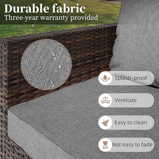 7 Pieces Patio Furniture Set - Outdoor Sectional Wicker Rattan Furniture with Cushion and Glass Table Patio Conversation Sets for Porch Poolside Backyard Outdoor Sofa Set Modular Sofa
