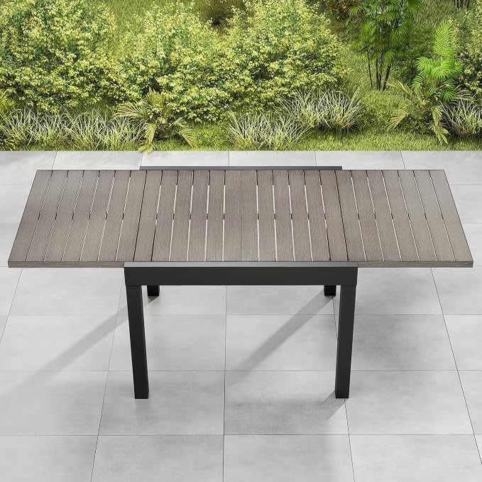 Expandable Patio Dining Table for 4-8 Person, Aluminum Extendable Outdoor Table, 38"-77" Adjustable Patio Table, Square/Rectangular Outdoor Accent Table for Garden, Backyard, Poolside, Gray