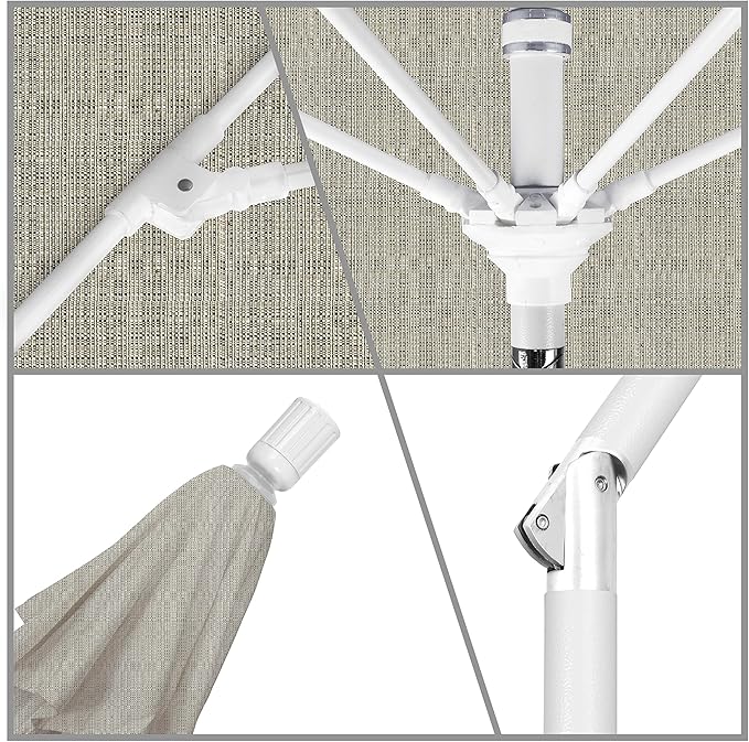 California Umbrella 9' Round Aluminum Pole Fiberglass Rib Patio Umbrella, Crank Lift, Collar Tilt, White Finish, Woven Granite Olefin