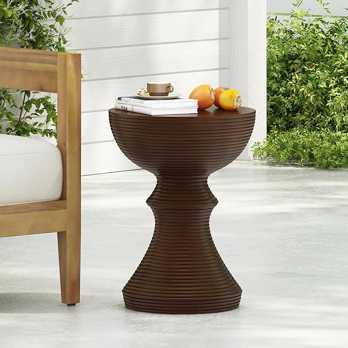 16" Round Side Table, Outdoor Concrete End Table, Half Sphere Patterned Accent Table, Decorative Side Table, Stylish End Table for Patio Balcony Beach Pool Side, Natural