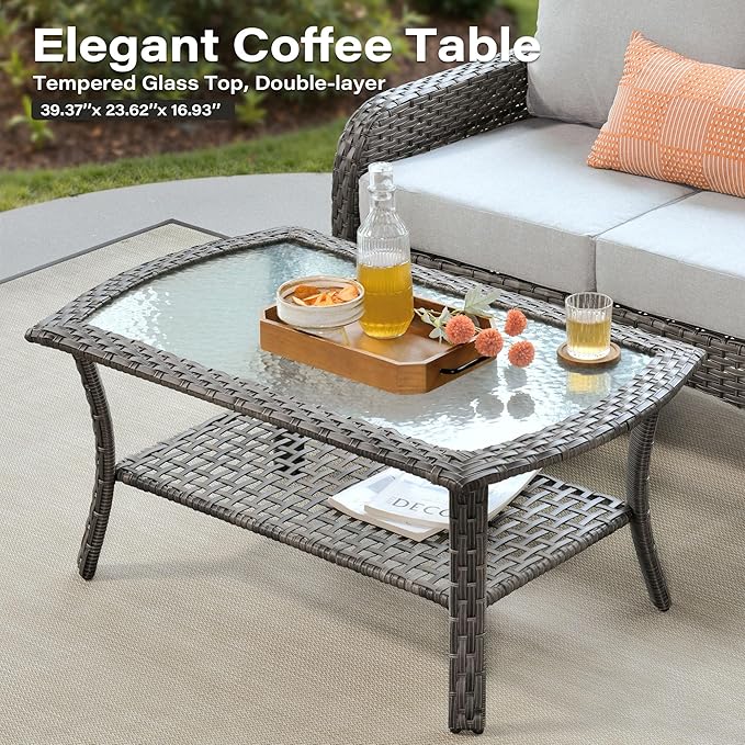 7 Pieces Patio Conversation Sets,Patio Furniture Set with Swivel Rocking Chairs,Coffee Table, Side Table, All Weather Rattan Wicker Outdoor Sectional Furniture Set for Porch Balcony Backyard Gray