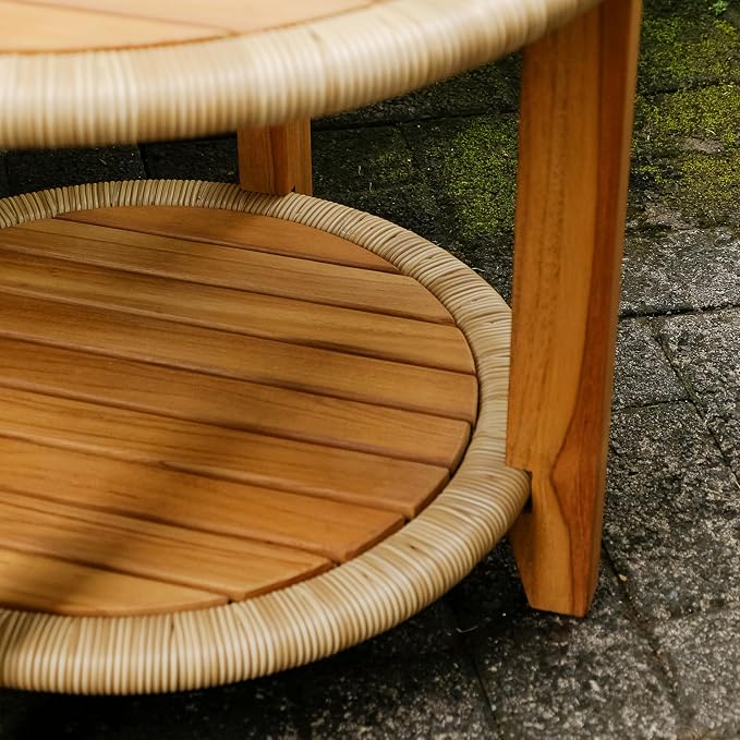 Cambridge Casual Seaside Outdoor Side Table, Natural Teak/All-Weather Wicker