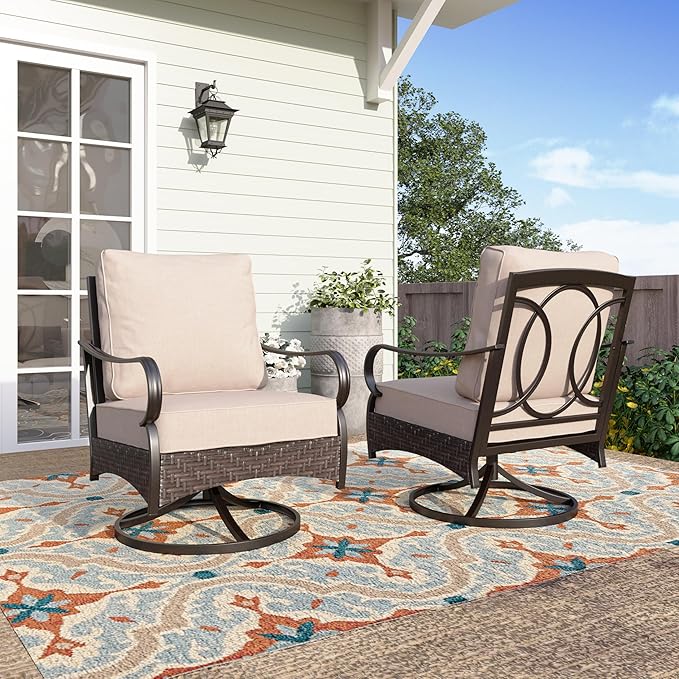 PHI VILLA Swivel Patio Sofa Chairs - 2 PCS Outdoor Swivel Rocker Armchairs, Patio Seating with High Back Deep Seat for Porch Deck Balcony