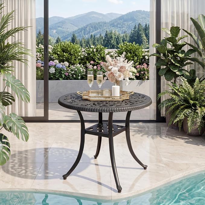 21" Outdoor Patio Bistro Table Cast Aluminum Side Table,Round Coffee Table,All Weather End Table for Patio, Porch, Deck,Garden(21" Black Round)