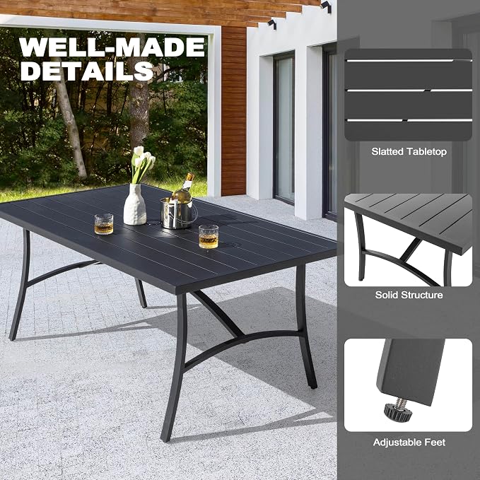 NUU GARDEN 7 Piece Outdoor Patio Dining Set, 63" x 36" Aluminum Dining Table with 1.97" Umbrella Hole, 4 Textilene Patio Chairs and 2 Patio Swivel Chairs for Garden,Backyard, Brown&Black