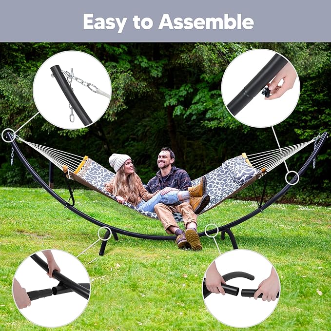 SUNCREAT Portable Outdoor Hammock with Stand, Double Hammock with Stand for Outside, Patent Pending, Gray