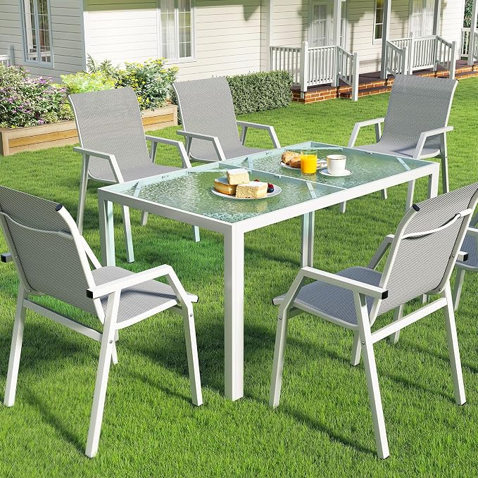Jocoevol Outdoor Dining Set for 6 Patio Furniture Set 7 Piece Table and Chairs All Weather for Backyard Deck Garden