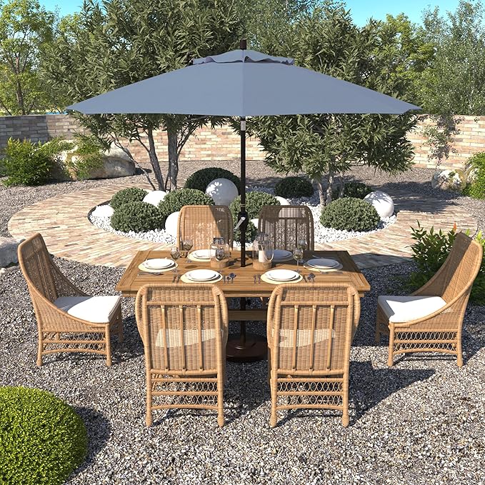California Umbrella 9' Round Aluminum Market Umbrella, Crank Lift, Push Button Tilt, Bronze Pole