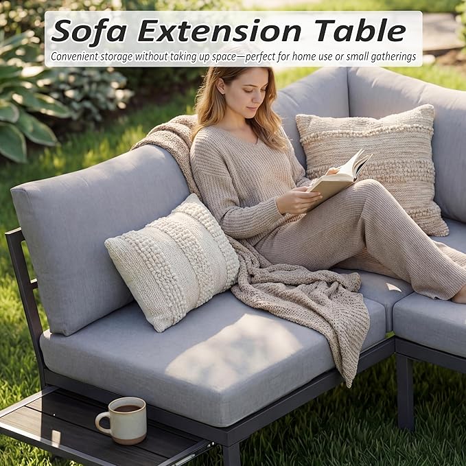 Outdoor Conversation Furniture Set, Patio Sectional Sofa Set, Outdoor Couch Sectional, Outside Sets, Patio Furniture Sets for Backyard, Garden, Lawn, Poolside, Grey