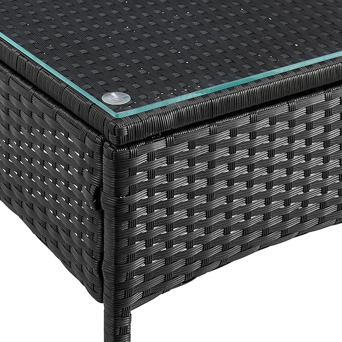 Manhattan Comfort Noli 3-Piece Patio Conversation Set, Outdoor Furniture Made of Steel Rattan | Includes 2 Modern Armchairs, Tempered Glass End Table, Removable Waterproof Cushions, Cream