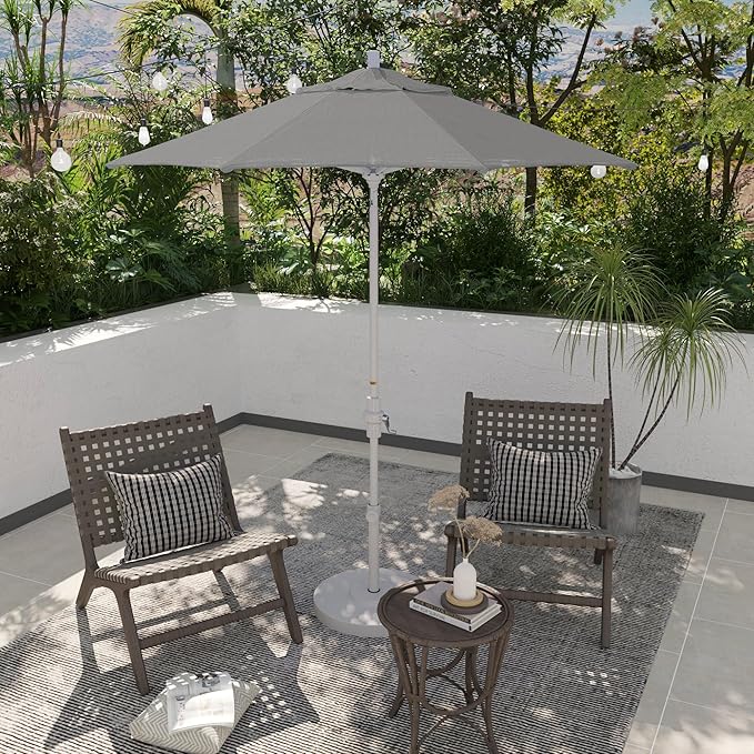California Umbrella 7.5' Rd. Aluminum Patio Umbrella, Crank Lift, Collar Tilt, White
